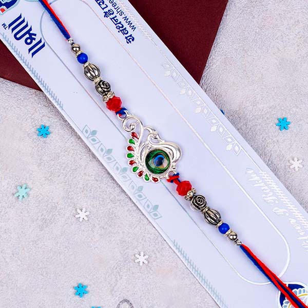 Peacock Silver Rakhi with Dairy Milk