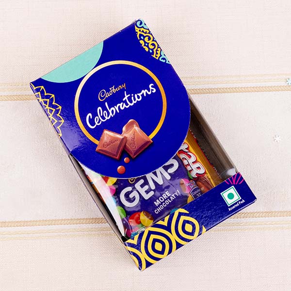 Fancy Silver Rakhi with Cadbury Celebrations Mini Pack