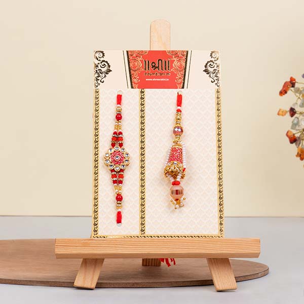 Set of red-colored Bhaiya Bhabhi Rakhi with Cadbury Celebration