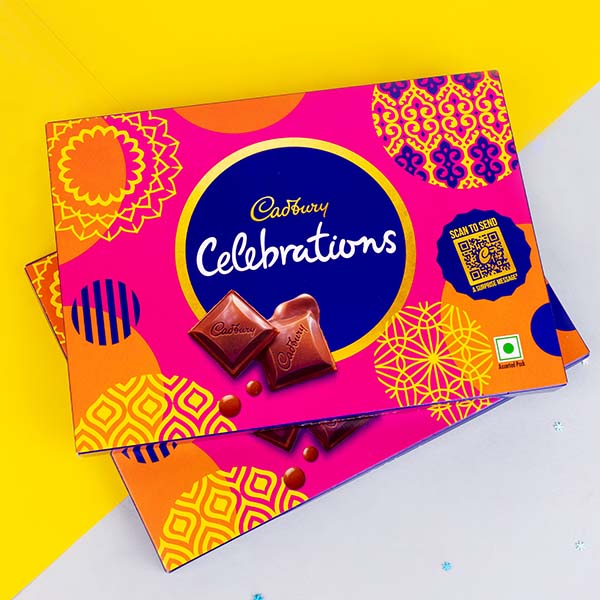 Set of red-colored Bhaiya Bhabhi Rakhi with Cadbury Celebration