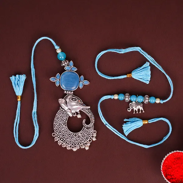 Brilliant Blue Bhaiya Bhabhi Rakhi