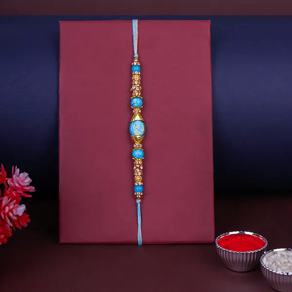 Majestic Blue Designer Rakhi with Roli and Chawal