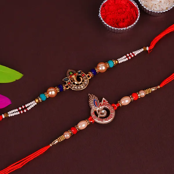 Set of 2 Krishna and Ganesha Rakhi for Brother