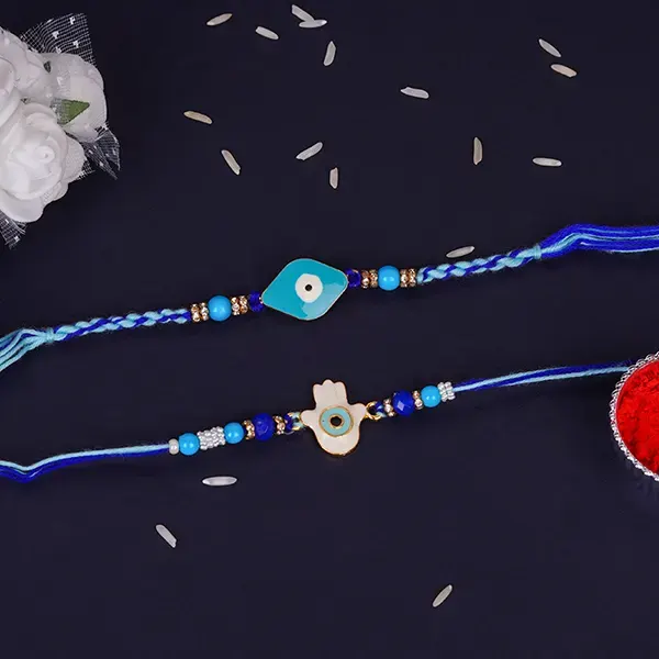 Set of 2 Gorgeous Evil Eye Rakhi for Brother Saudi Arabia