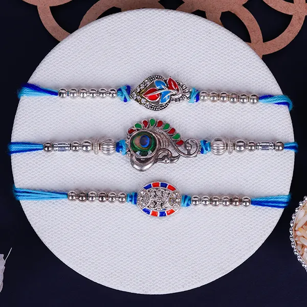 Set of 3 Aqua Blue Designer Rakhi for Brother