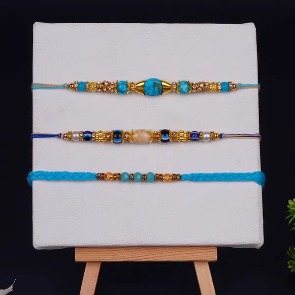 Beads Blue Rakhi Set of 3 on Rakshabandhan