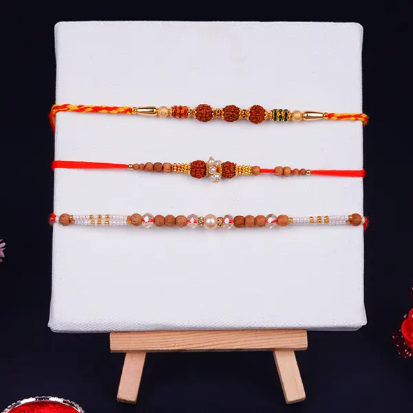 Sacred Rudraksha Rakhi Set of 3 on Rakshabandhan