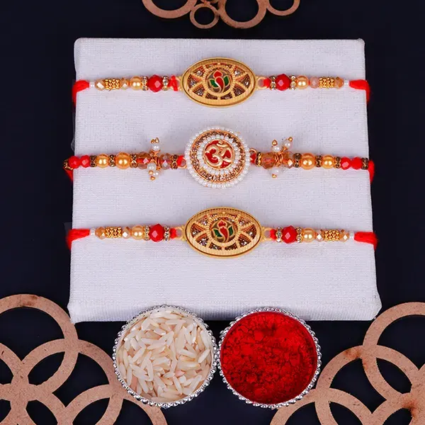 Set of 3 Sacred Ganesha and Om Rakhi for Brothers South Korea