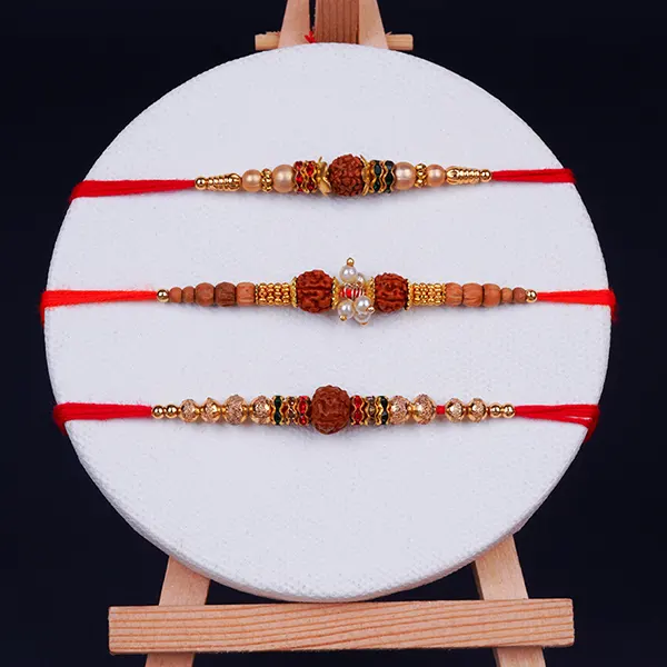 Set of 3 Blessings Rudraksha Rakhi for Brothers