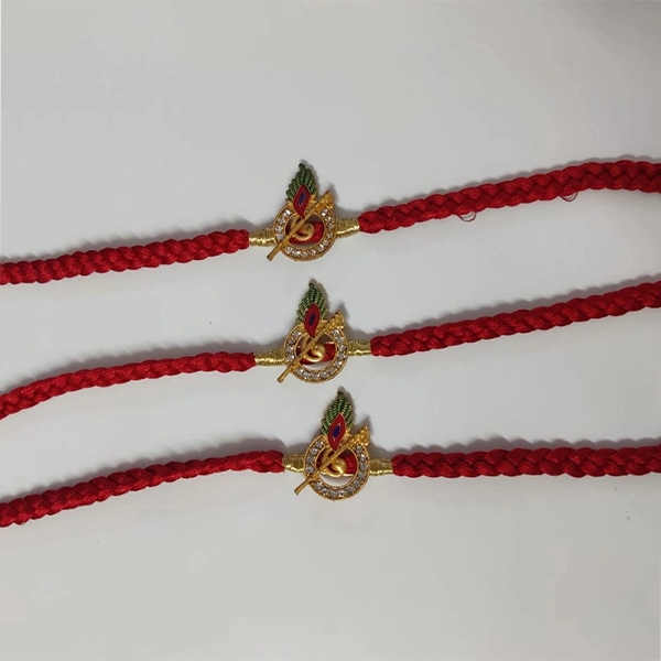 Stone Beaded Krishna Mor Pankh Pack of 3 Rakhis