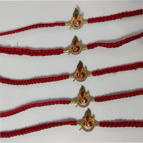 Stone Beaded Krishna Mor Pankh Pack of 5 Rakhis