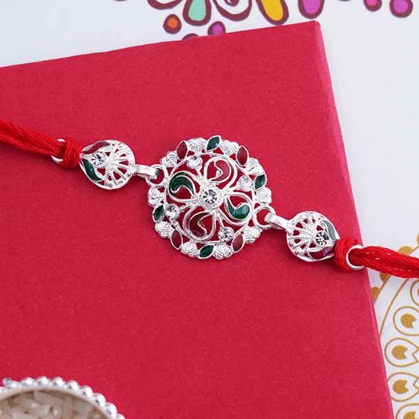 Silver Rakhi with 2 five Star