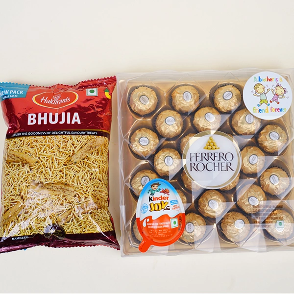 3 Rakhi with Chocolate and Bhujia Gift Hamper