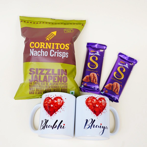 No 1 Bro and Gorgeous Bhabhi Rakhi with Mug Gift Hamper