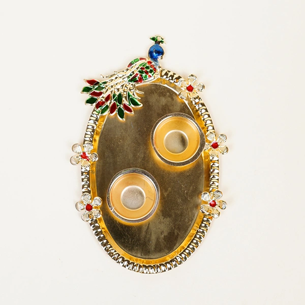 Om Silver Rakhi with Designer Pooja Thali Gift Hamper