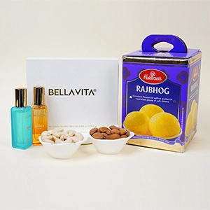 2 Zardozi Rakhi N Lumba rakhi with Bellavita Perfume Set