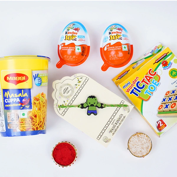 Hulk Rakhi with Cuppa Noodles and Tic Tac Game