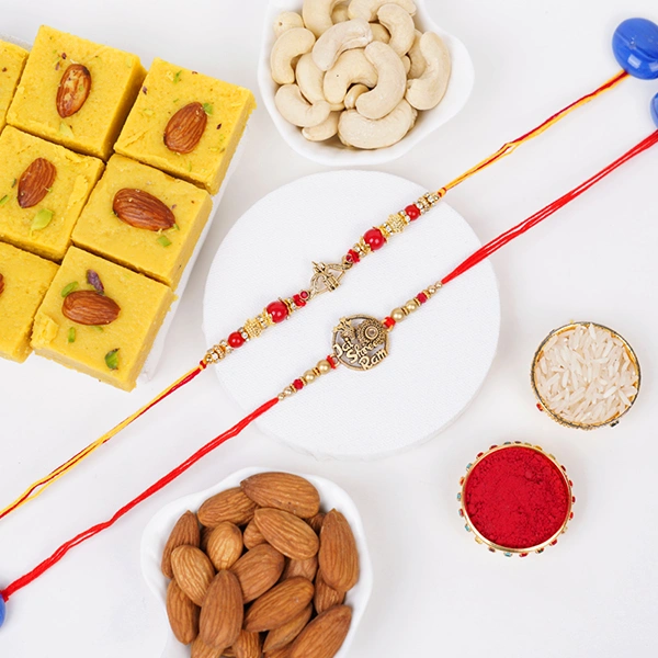 Set of 2 Spiritual Rakhi with Dry Fruits for Brother