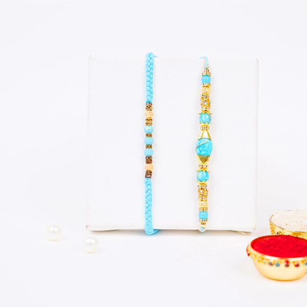2 Beaded Rakhi with Personalized Mug for brother