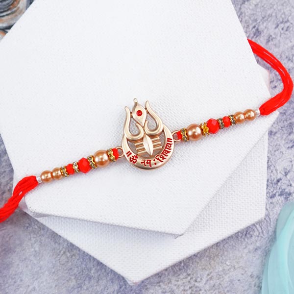Auspicious Golden Mahadev and Ganpati Rakhi Set