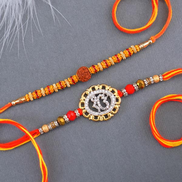 AD Ek Onkar Rakhi N Rudraksha Rakhi Set to Fiji