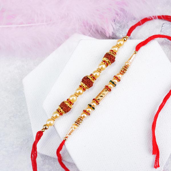 Golden Rakhi N Rudraksha Rakhi for Brothers