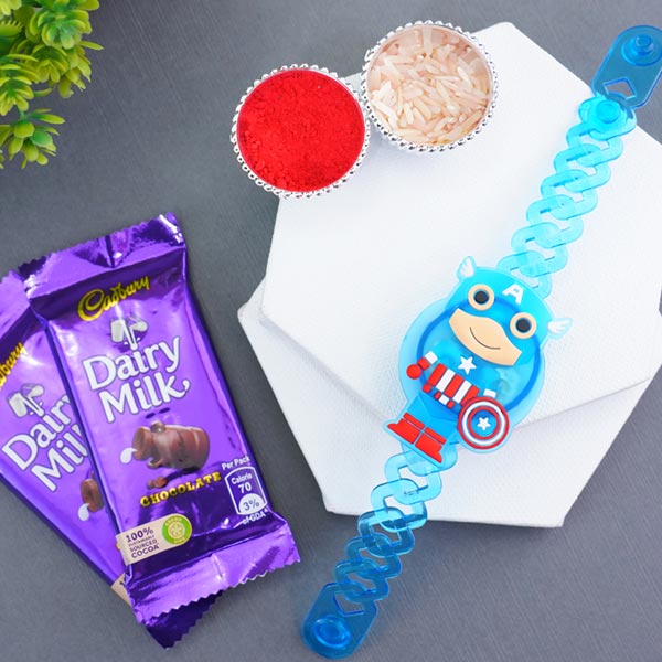 Kids Captain America Rakhi with Dairy Milk Chocolates To Hong Kong