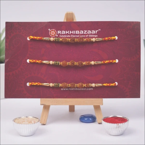 Rudraksha Rakhi Gift Pack with Kaju Katli