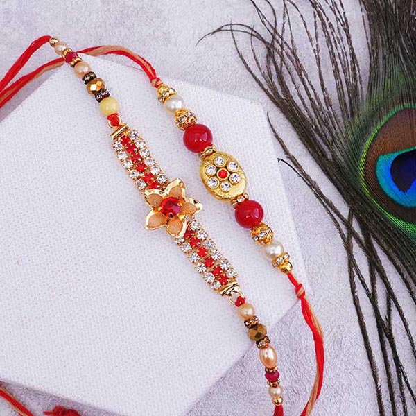 2 Golden Rakhi Set with Chocolate Box Next Day Delivery