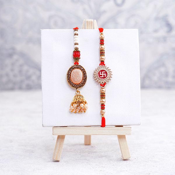 Dearest Brother Bhabhi Mugs N 2 Rakhi with Chocolates Gift Hamper Next Day Delivery
