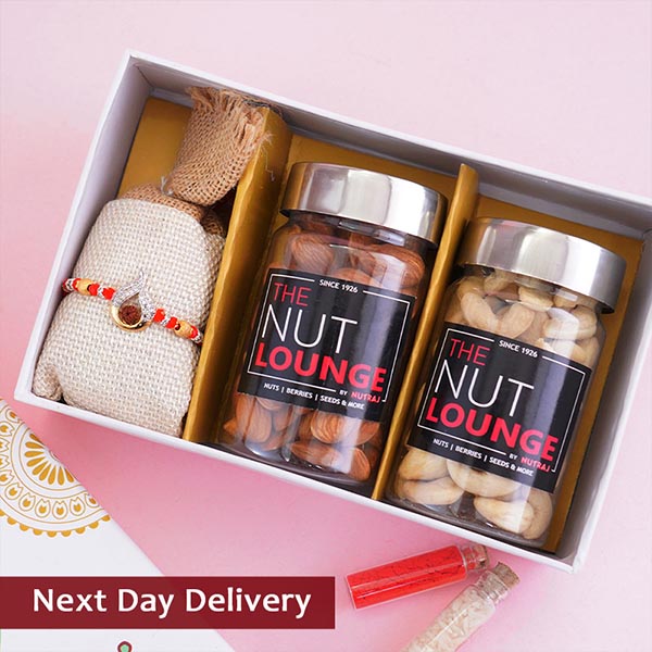 AD Rakhi with The Nut Lounge Dry Fruits in Signature Box Next Day Delivery