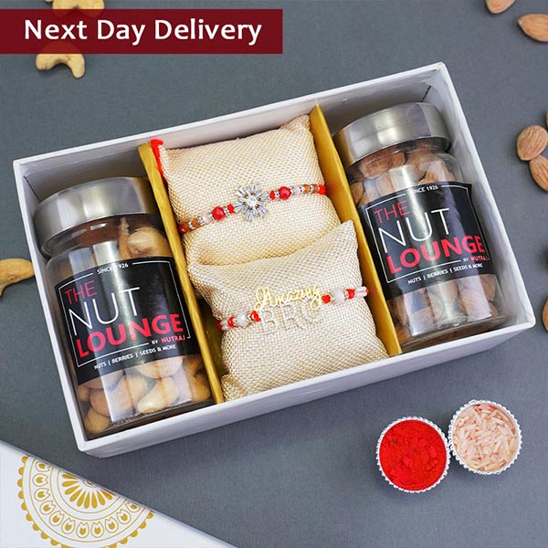 Pair of AD Rakhis with Dry Fruits for Brothers Next Day Delivery
