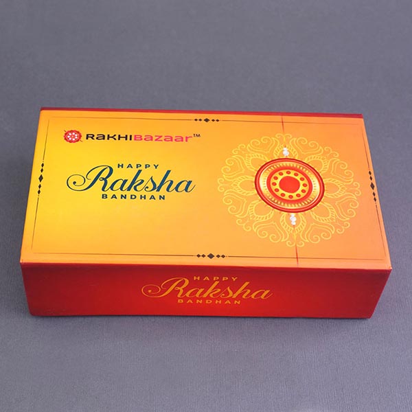 Antique Rakhi N Lumba Rakhi with Sweets in Signature Box Next Day Delivery