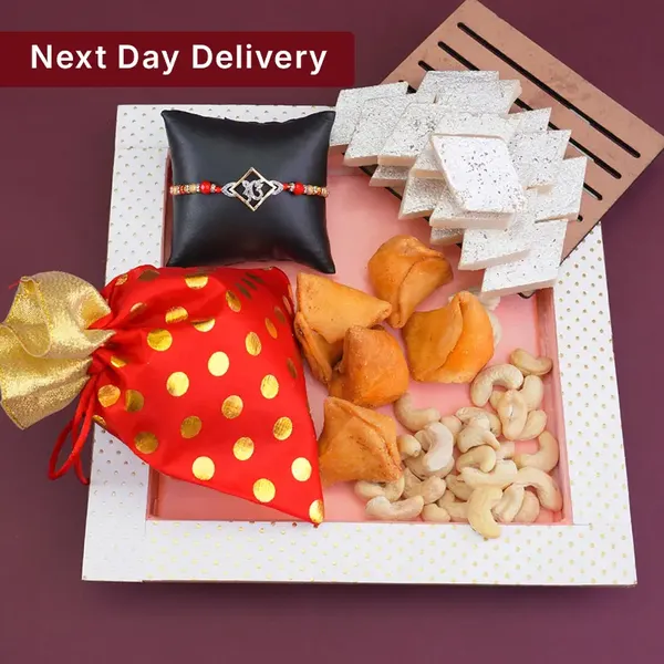 AD Ek Onkar Rakhi with Dry Fruits in Potli Gift Hamper