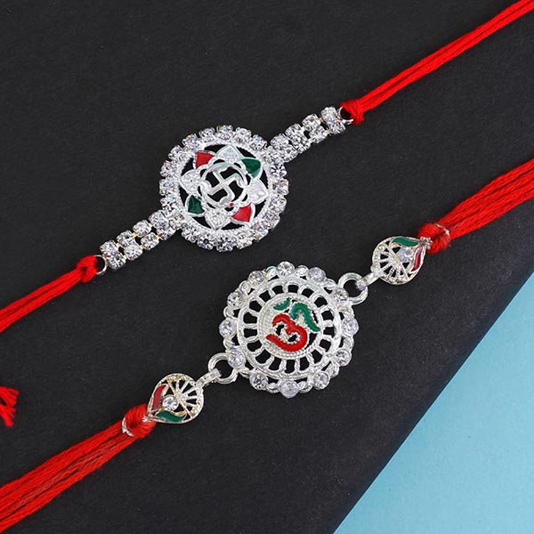 Gleaming Set of 5 Silver Rakhis Next Day Delivery