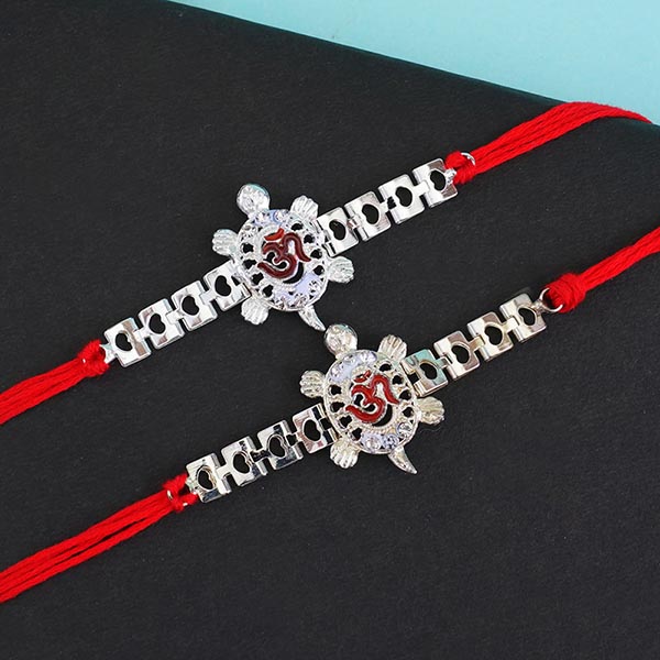 Gleaming Set of 5 Silver Rakhis Next Day Delivery