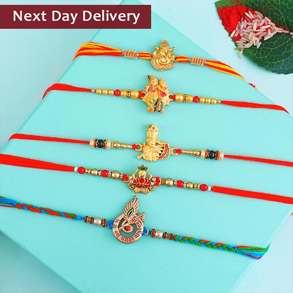 Set of Five Auspicious Rakhis Next Day Delivery