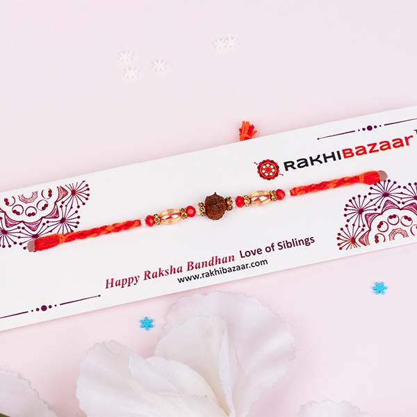 Rudraksha Rakhi with a Tray of Dry Fruits Next Day Delivery