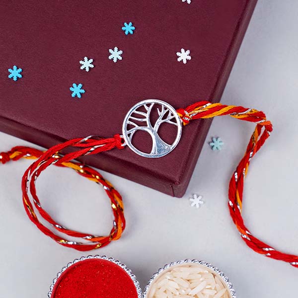 Silver Tree Rakhi with Roli Chawal Next Day Delivery