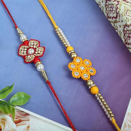 Red Yellow Zardosi Rakhi Set