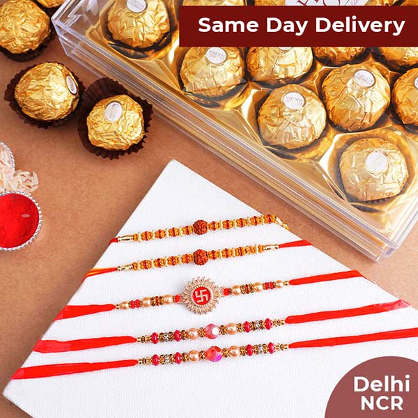 Set of 5 Rakhi with Ferrero Rocher Same Day Delivery In Delhi NCR