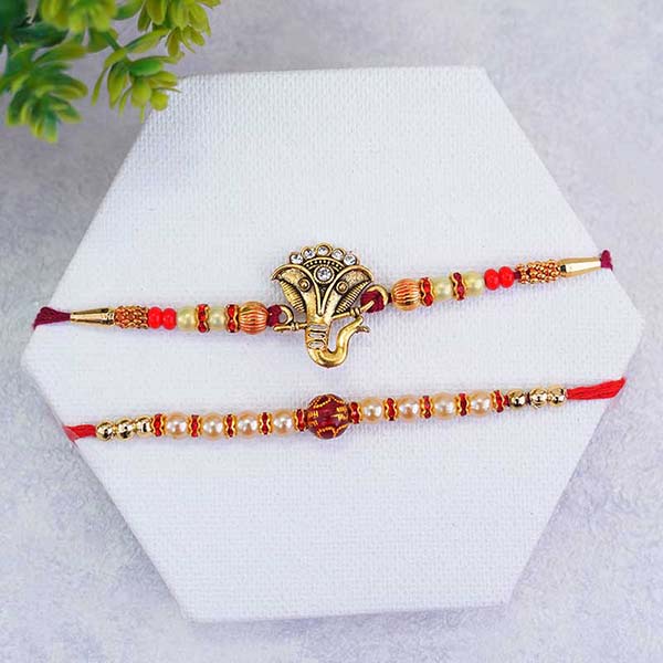 Set of Two Pearl Rakhis with Cushion N Mug Same Day Delivery In Delhi NCR