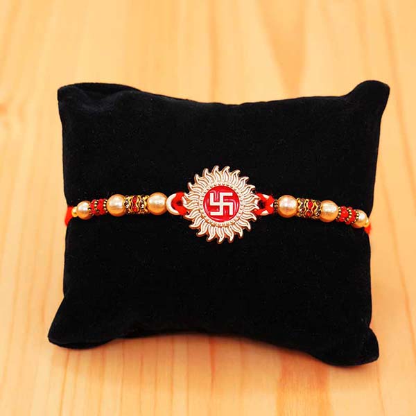 Swastika Rakhi with Bottle N Mug Gift Hamper Same Day Delivery In Delhi NCR