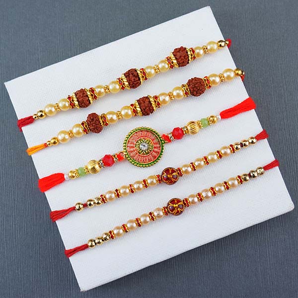 Set of 5 Designer Rakhis with Chocolates Gift Pack Same Day Delivery In Delhi NCR