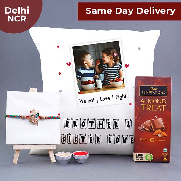 Brother N Sister Love Cushion with Designer Rakhi Same Day Delivery In Delhi NCR