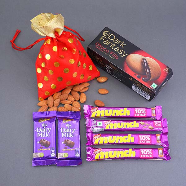 Two Alluring Rakhis N Kids Rakhi with Chocolates Gift Hamper Same Day Delivery In Delhi NCR