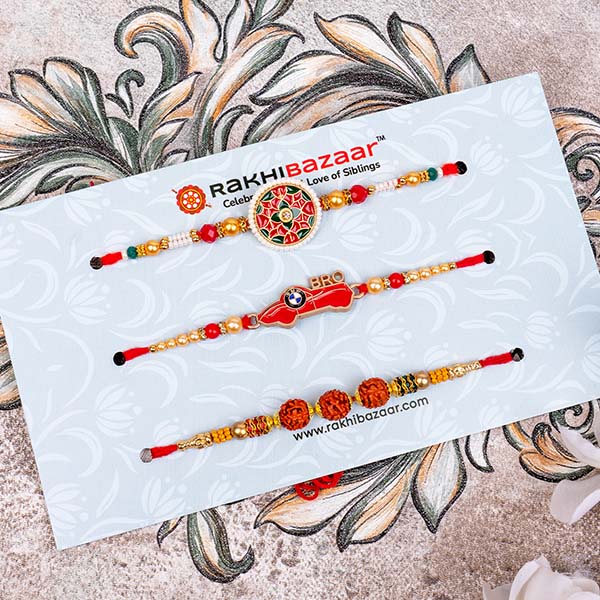 Set of 3 Designer Rakhis with Chocolate Hamper Same Day Delivery In Delhi NCR