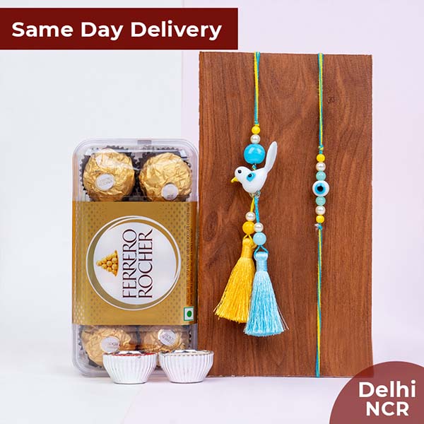 Set of Bhaiya Bhabhi Rakhi with Ferrero Rocher Same Day Delivery In Delhi NCR