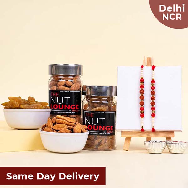 Set of 2 Rudraksha Rakhi with Raisins and Almonds Same Day Delivery In Delhi NCR