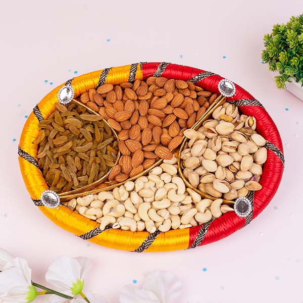 Rudraksha Rakhi with a Tray of Dry Fruits Same Day Delivery In Delhi NCR